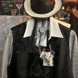 Black & White Stripes Double-Breasted Vest Set